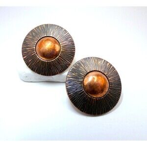 Vintage Copper Screw Back Earrings Sun Burst